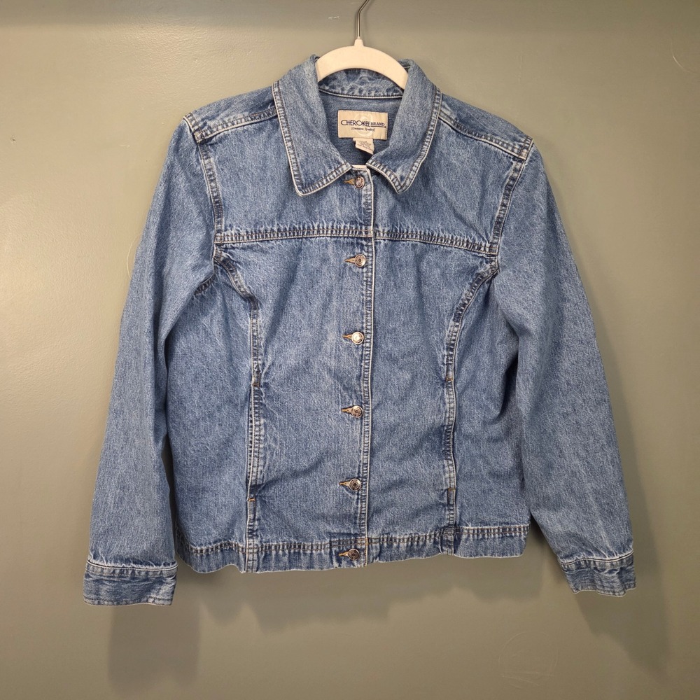 Vintage Cherokee Classic Jean Jacket, Size L 14, Medium Wash Denim 100% Cotton